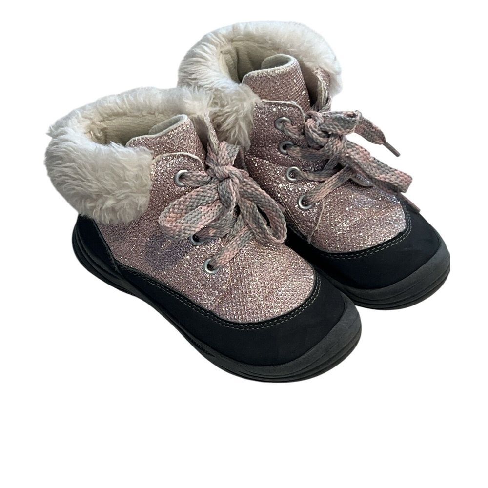 Oshkosh B'Gosh Toddler Girls‎ Sparkly Pink Glitter Lace Up Winter Booties Sz 9 M